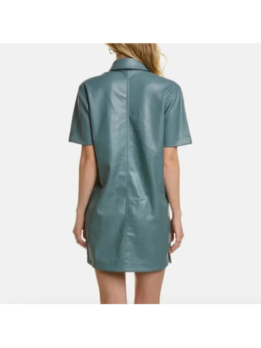 7 For All Mankind Slate Blue Grey Faux Leather Shirt Dress Small - Picture 3 of 7